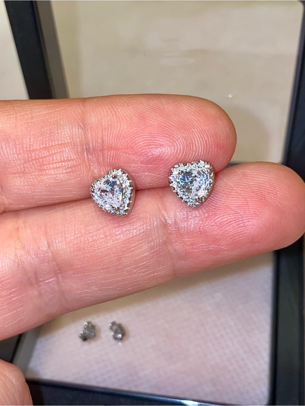 Heart Halo Cubic Zirconia 925 Silver Stud Earrings - White Gold Tone